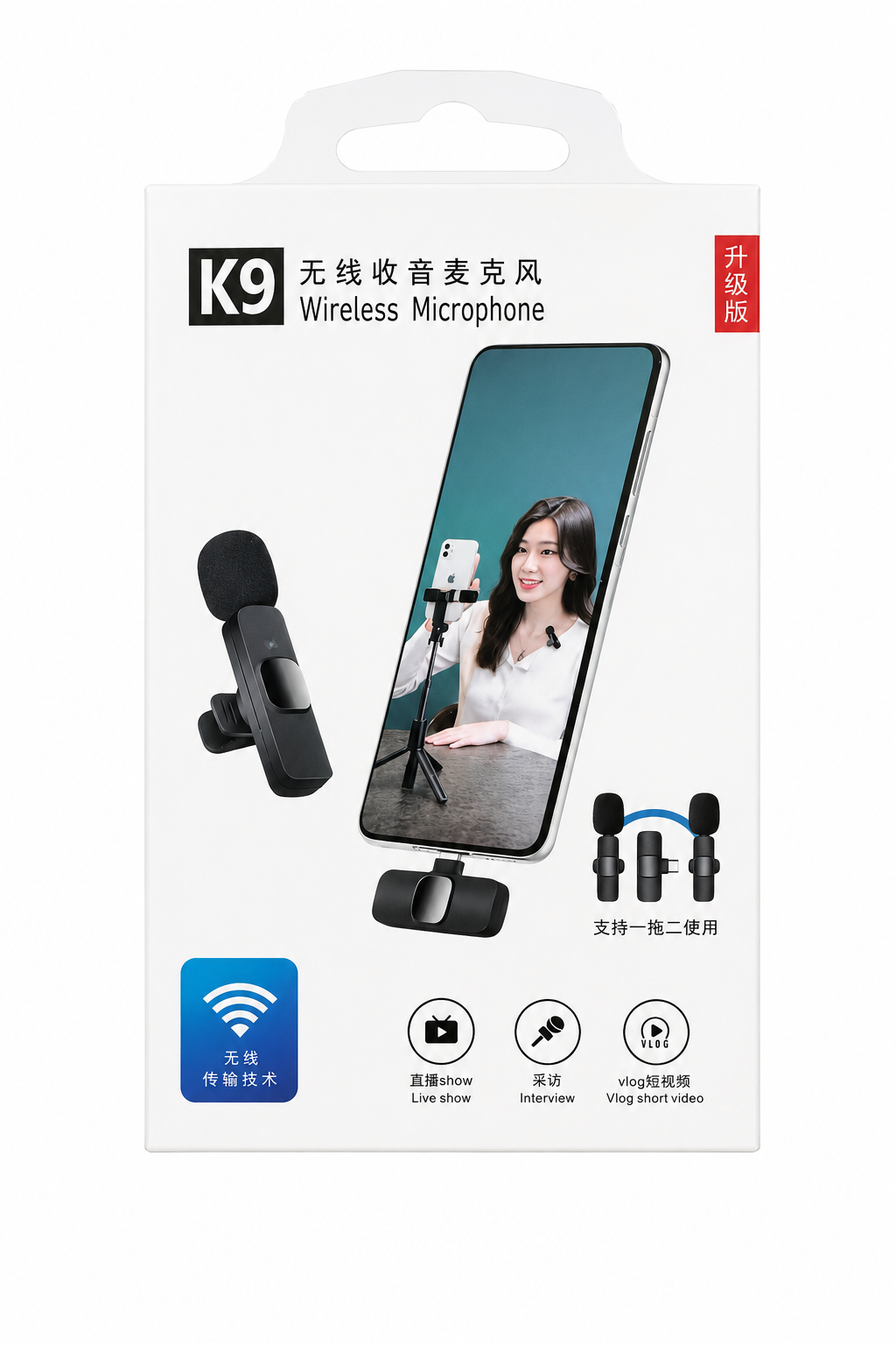 Pack 2 Micrófonos Lavalier Inalámbricos K9 USB-C para Celular y PC