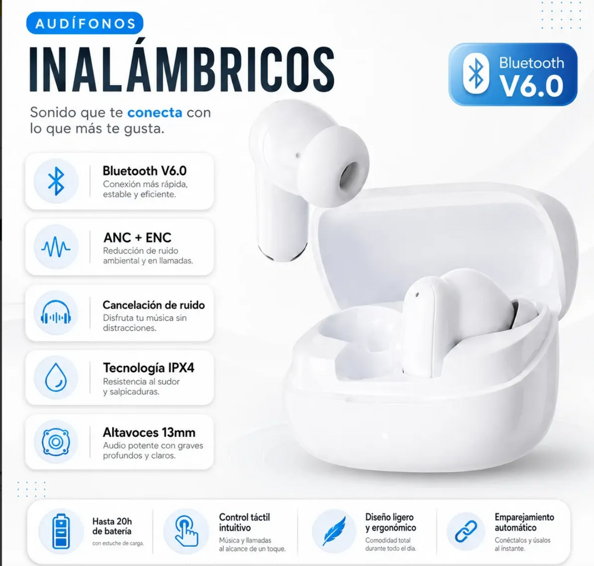 Audífonos Motomo Inalámbrico Bluetooth V6.0 Anc+enc Ipx4 Mo-ancg243