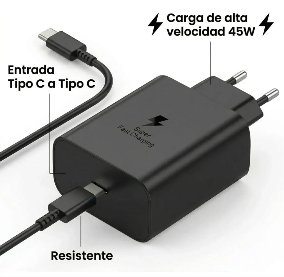 Cargador Rápido 45W USB-C Motomo para Samsung y Android