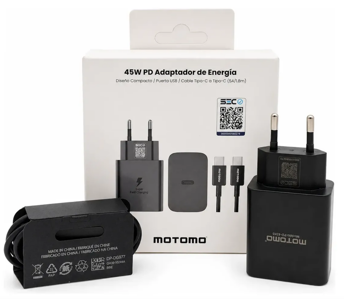 Cargador Rápido 45W USB-C Motomo para Samsung y Android