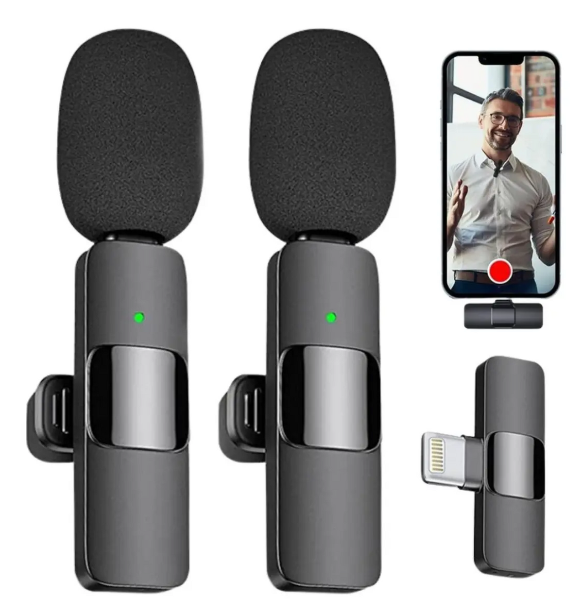 Micrófono inalámbrico de doble solapa para iPhone, entrada Lightning