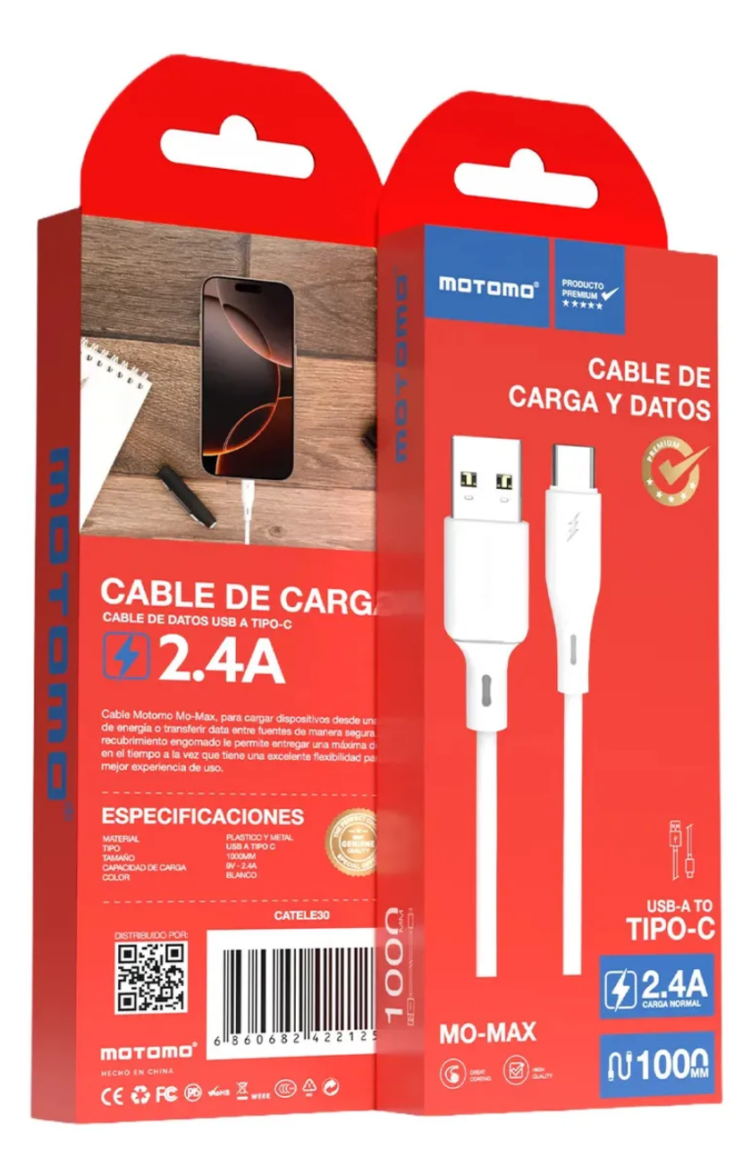 Cable Motomo Mo-max 2.4a 1000mm Tipo C Color Blanco