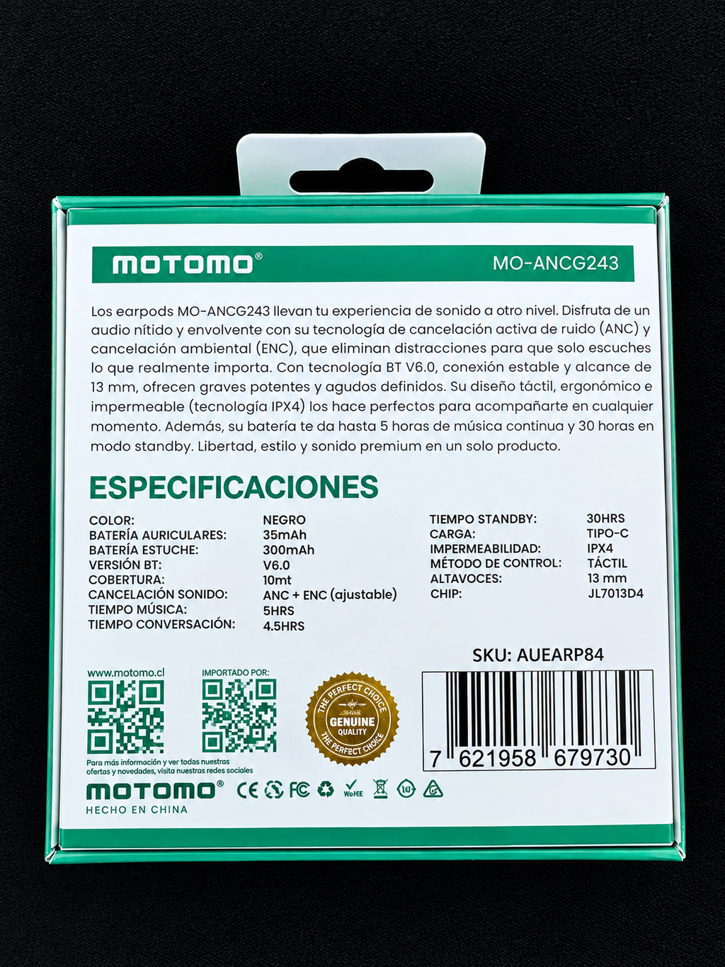 Audífonos Motomo Inalámbrico Bluetooth V6.0 Anc+enc Ipx4 Mo-ancg243