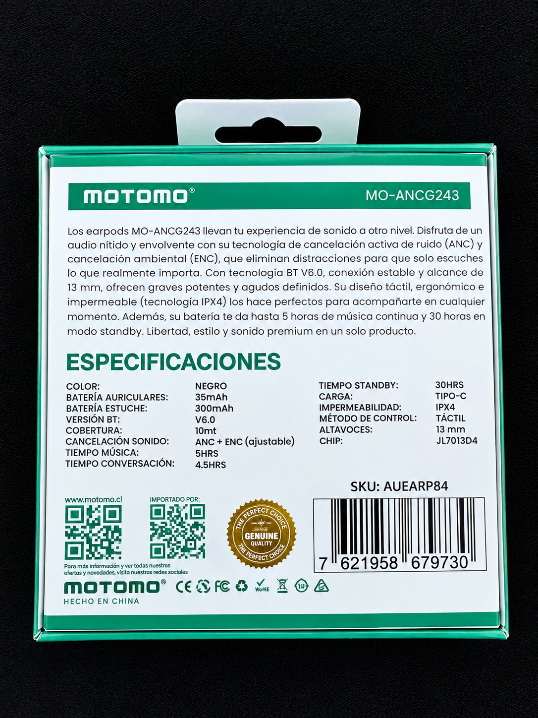 Audífonos Motomo Inalámbrico Bluetooth V6.0 Anc+enc Ipx4 Mo-ancg243