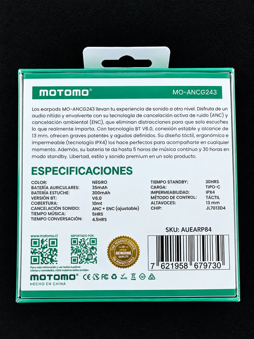 Audífonos Motomo Inalámbrico Bluetooth V6.0 Anc+enc Ipx4 Mo-ancg243